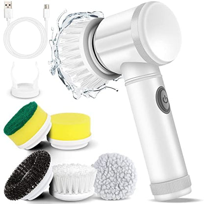 Electric Rotating Cleaning Brush, Powerful Electric Multi-Function Brush, Electric Brush with 5 Heads, Automatic Cleaning Kit for Bathtub, Kitchen, Tile, Window, Tub…